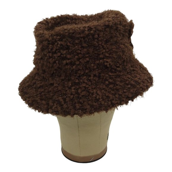 Cejon Brown Nubby Shaggy Sparkle Bucket Hat Floral Blossom One Size Festival Y2K - Picture 7 of 12